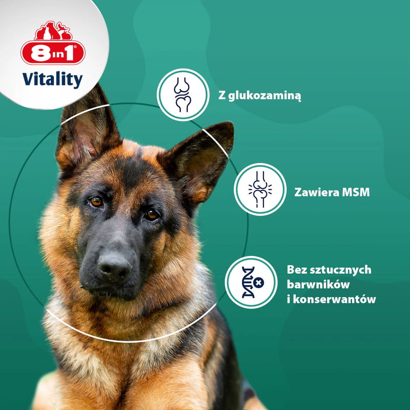 8in1 Vitality Glukozamina z MSM Witaminy dla psów stawy i aktywność premium 55 tabletek 4.jpg
